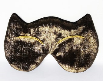 Velvet eye mask Golden cat sleep mask - Cute kitty  - party favor - Travel mask - Gold kitty with golden eyes soft blindfold