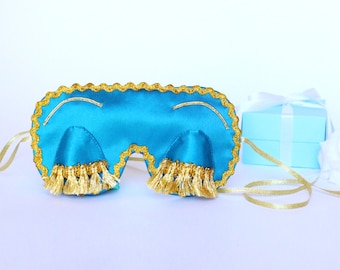 Satin Breakfast at Tiffany's sleep mask with Eyelashes - Holly Golightly night mask - Audrey Hepburn eye pillow - Bachelorette party favor