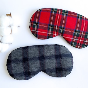 Red Check Eye sleep mask  - Organic cotton eye pillow for man an woman - Everyday eye cover - blindfold - Pj Travel mask