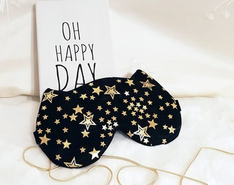 Gold star Eye sleep mask - Stars eye mask - Black eye pillow - Cat travel eye mask - Soft blindfold - Slumber Party favors