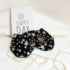 Gold star Eye sleep mask - Stars eye mask - Black eye pillow - Cat travel eye mask - Soft blindfold - Slumber Party favors