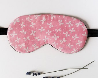 Pink eye mask - Eye sleep mask - Organic cotton eye pillow -Bows eye mask - Slumber SPA Pj party favor - Travel mask - Blidfold