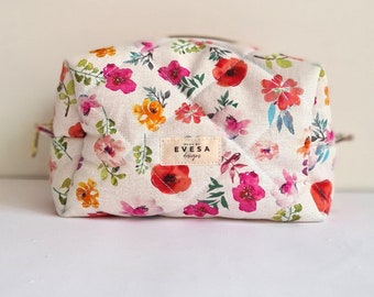 Floral Quilted Makeup & Carry All bag, Cute Girly Cottagecore Aesthetic, Cosmetic Toiletry Travel Bag for Women, Gift for Mom, Sustainable
