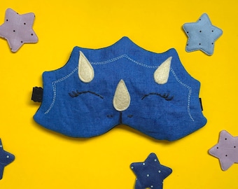 Dinosaur eye sleep mask - Triceratops sleep mask - Linen eye pillow - Organic kids adults eye mask - Travel mask - Animal mask