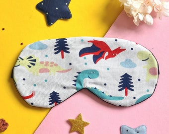 Children Eye sleep mask - Dino animal Organic cotton eye pillow - Slumber SPA Pj party favor - Travel mask - Boys blindfold