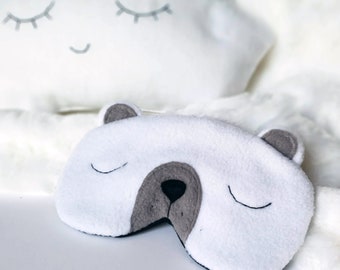 Polar Bear - Bear eye sleep mask - Animal mask - White Plush soft eye pillow - Fleece kids pj mask - Gift set with baby boy nursery pillow