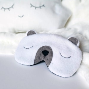 Polar Bear - Bear eye sleep mask - Animal mask - White Plush soft eye pillow - Fleece kids pj mask - Gift set with baby boy nursery pillow