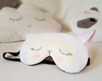 Sheep cute eye sleep mask - Animal masks - White sheep Plush soft eye pillow - Fleece kids pj mask - Travel mask - party mask - Nightwear