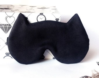 Grey Cat  eye sleep mask - Leather kitty night eye mask - Soft travel sleep mask - Cute eye pillow - Spa party mask - Party favor - Men mask