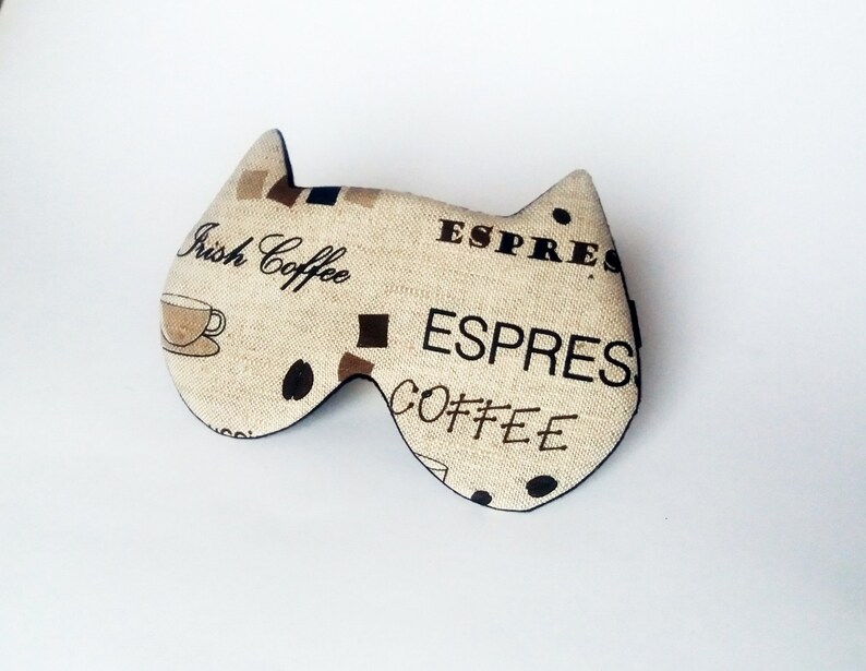 Coffee Cat Sleep mask Organic Linen Soft eye pillow Eye sleep mask Party mask Travel mask image 2