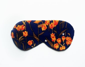 Floral Eye sleep mask - Organic Silk Navy blue eye pillow - Slumber SPA Pj party favor - Travel mask - PJ mask - Bridal Shower