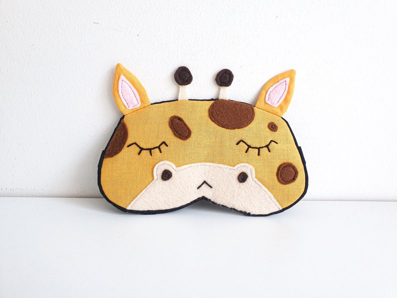 Giraffe sleep mask, Animal eyemask for kids, cute Children gift, Organic Travel mask, sleep lover gift image 1