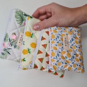 Grazioso mini portafoglio portachiavi, portamonete trapuntato, piccolo porta carte, borsa per cosmetici e rossetto, molti colori, regalo per lei