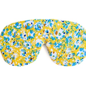 Luxurious Eye Sleep Mask, Scrunchie, and Eye Pillow Set / Summer Sunshine yellow Floral pattern for Better sleep eye mask and hair tie Eye pillow