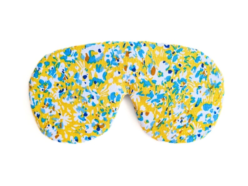 Luxurious Eye Sleep Mask, Scrunchie, and Eye Pillow Set / Summer Sunshine yellow Floral pattern for Better sleep eye mask and hair tie Eye pillow