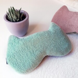 Furry Cat sleep masks - Cute Fluffy Fur kitty eye mask - Mint Green Pink party favor - Travel mask - blindfold - Slumber party  eye mask