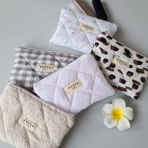 Mini sac porte-clés, Pochette matelassée bio, Petit porte-cartes, Pochette pour maquillage, Plusieurs couleurs, Cadeau pour elle