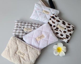 Mini wallet key bag, Organic Quilted coin pouch, Small card holder, Cosmetic Lipstic bag, Many Colors, Gift for Her