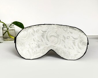 White Eye sleep mask - Embroidery eye mask - Lace bridal wedding mask - Bridesmaids Pj party favor - Travel mask - Blindfold