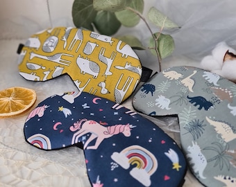 Unicorn Children Eye sleep mask - Dino animal Organic cotton eye pillow - Slumber SPA Pj party favor - Travel mask - Boys blindfold