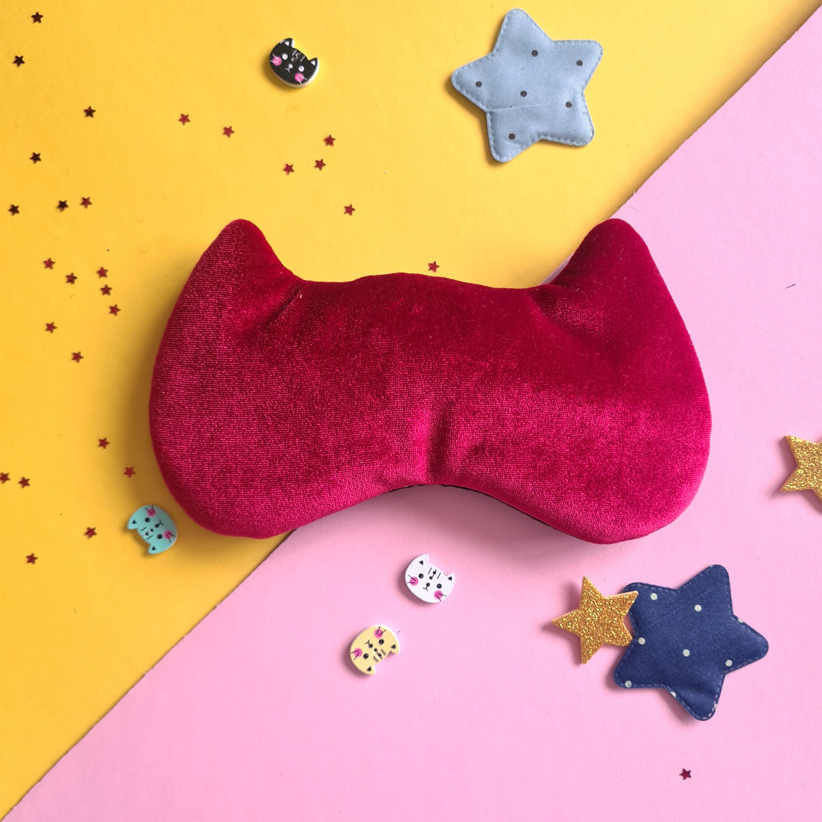 Velvet Cat sleep mask - Red and Pink Cute eye pillow - party favour - Travel mask