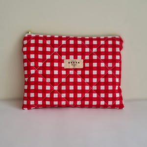 Roter Vichy-Karo Reißverschluss-Beutel, niedliche Cottagecore Ästhetik, Kosmetiktasche Reisetasche, Tragetasche, Geschenk für Sie, nachhaltig
