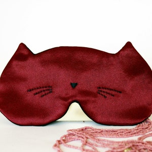 Many Colors Satin Cat Eye sleep mask - Embroidery Cute kitty blindfold - Party favor - Travel mask - Red eye pillow - Slumber PJ party mask