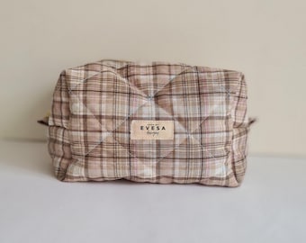 Quilted Makeup & Carry All bag, Cute Cottagecore Aesthetic, Cosmetic Toiletry Travel Bag for Women, Gift for Mom, Sustainable