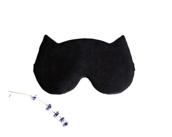 Black cat sleep mask, Soft Organic eye pillow, Cute Cat Mom gift, Sleeper gift, travel mask, Cat lover black blindfold Party favor