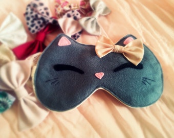 Cat eye sleep mask - Cute kawaii kitty sleep mask - Plush cat - Pink bow cat soft eye pillow - Natural SUPER SOFT kids adults eye mask