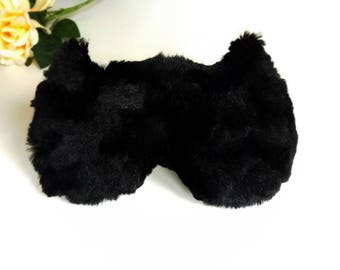 Furry Cat sleep mask - Black Cute Fluffy kitty eye mask - party favor - Travel mask - fluffy blindfold - Slumber party black eye mask