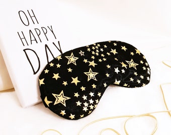 Antifaz para dormir Star Gold Eye - Antifaz negro - Estrella dorada - Slumber SPA Pj party favor - Máscara de viaje - Blindfold