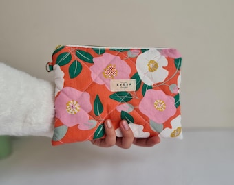 Floral Quilted Zipper Travel Pouch, Cute Pink Aesthetic, Cosmetic Toiletry Travel Bag, Carry All Bag, Gift for Her, Sustainable