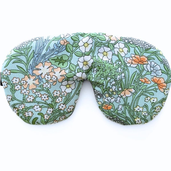 Luxurious Eye Sleep Mask, Scrunchie, and Eye Pillow Set / Olivia Green Floral pattern for Better sleep eye mask and hair tie