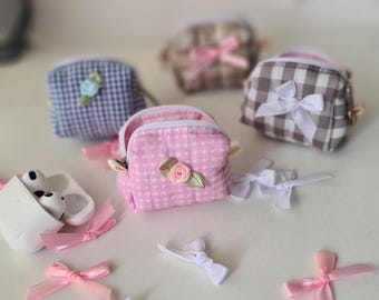 Cute Gingham AirPods Case, Handmade Fabric Earbuds pouch, AirPods Pro & 1/2/3 Gen Cover, Small Zipper Tech Organizer, Retro Gift for her