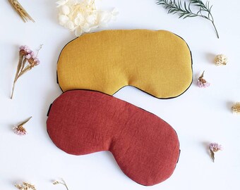 Linen Eye sleep mask - Organic eye pillow - Men nightwear - Slumber SPA party favour - Travel mask - Yellow red soft blindfold