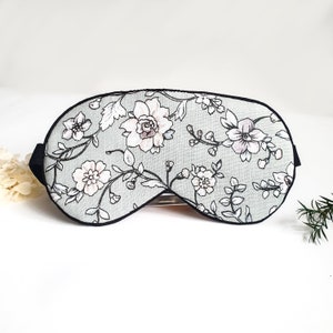 Organic cotton Eye sleep mask - Gray floral eye pillow - Eye mask for woman - Slumber SPA Pj party favor - Travel mask