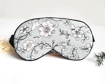 Organic cotton Eye sleep mask - Gray floral eye pillow - Eye mask for woman - Slumber SPA Pj party favor - Travel mask