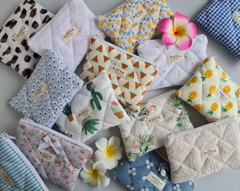 Quilted Coin Pouch: Mini Wallet Key Bag, Small Card Holder