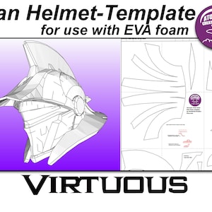 Puede incluir: Una plantilla imprimible para un casco Titan, para usar con espuma EVA. La plantilla incluye varias piezas para el casco, así como un logotipo para "Atombomb Creative Studios".