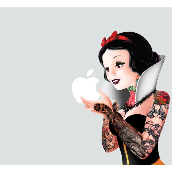 Tattoo Snow White Holding Apple (SW004) for Apple MacBook Vinyl Decal Sticker (11, 12, 13, 15, & 17 inch Pro / Air / Retina)