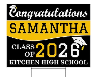Custom Graduation Yard Sign, 24 x 18", Includes H-Stakes and Full Color Double Sided Print