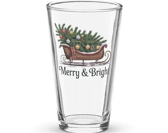 Vintage Christmas Tree Merry & Bright 16oz Pint Glass