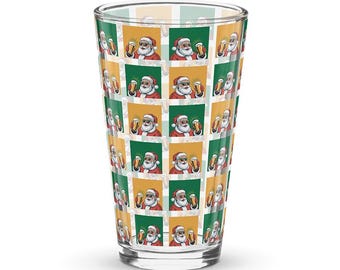 Cool Santa Themed 16oz Pint Glass For Christmas Parties
