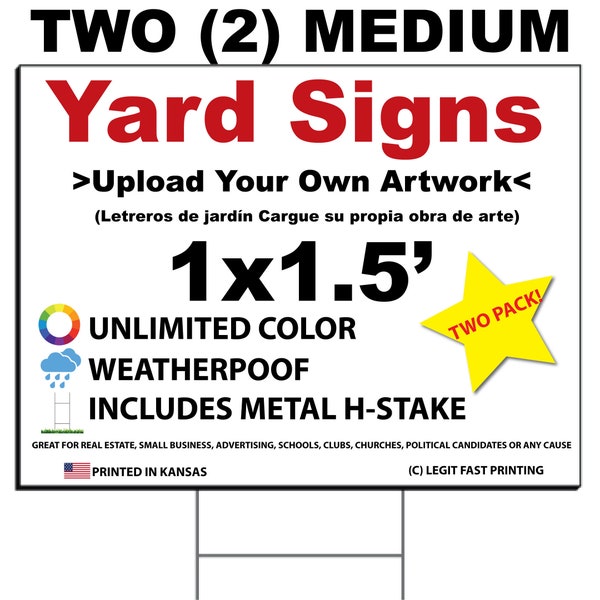 Custom Printed, Personalized, 12 x 18" Yard Signs, Metal Stakes Included, Double Sided Printing, Full Color, Fast Turn Time