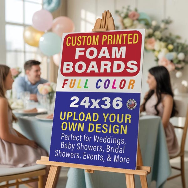 Custom Foam Board Poster Sign, 24x36 inch - Personalized Foamcore Event Signs for Wedding, Baby Shower, Presentations, Bridal Shower