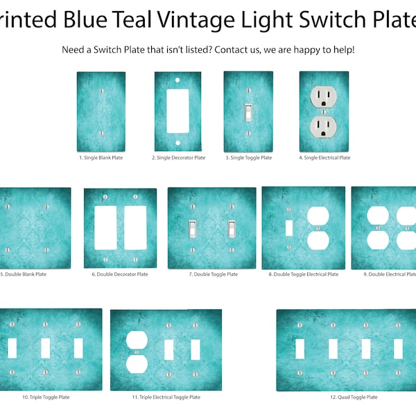 Blue Teal Vintage Design Printed Light Switch Plates