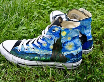 Starry Night Custom Hand-Painted Converse High-Tops // Chuck Taylor // All Stars