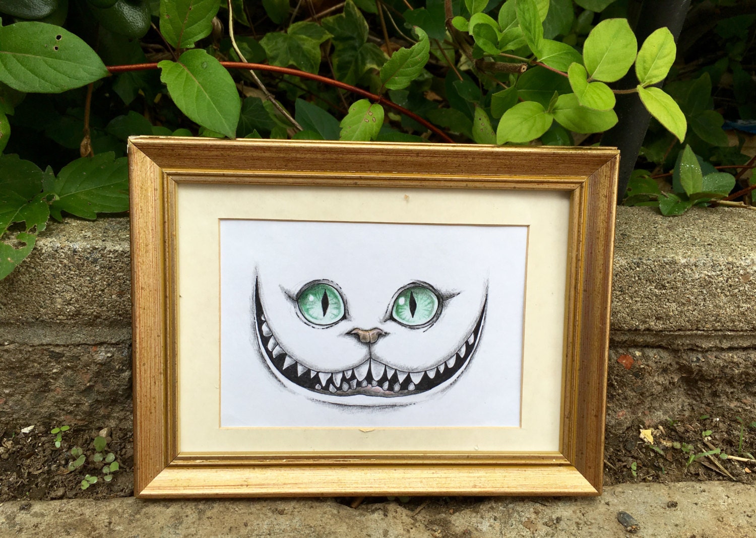 Cheshire Cat Grin Drawing Original or Print // Colored Pencil | Etsy