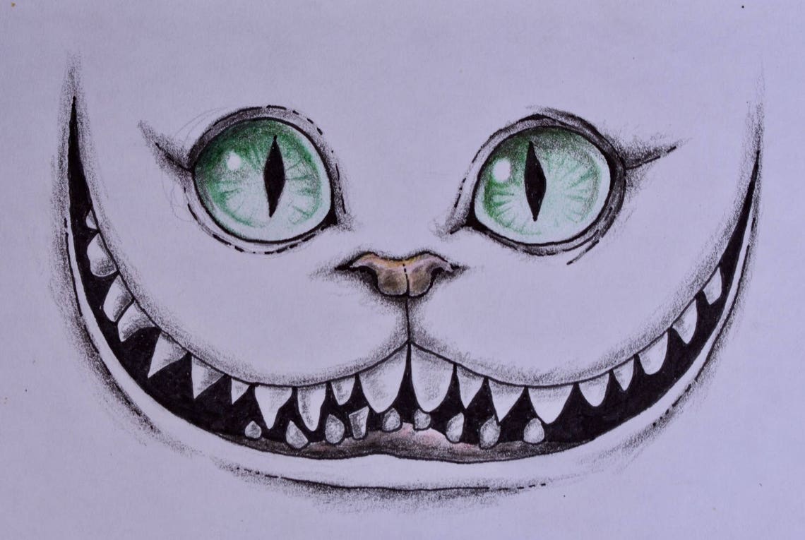 Cheshire Cat Grin Drawing Original or Print // Colored Pencil | Etsy